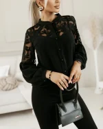 Blouse à col vers le bas et manches lanterne