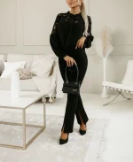 Blouse tendance femme en dentelle et perles