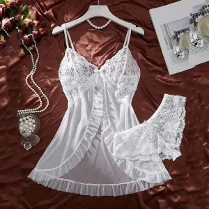 Chemise de nuit Femme col en v soutien-gorge  Ensemble 2 pièces