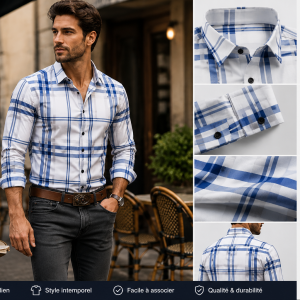 Chemise homme à manches longues à carreaux