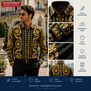 Chemise Homme Baroque Noire et Or – Élégance du XS au 6XL