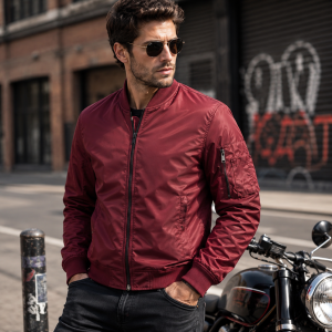 Veste bomber homme rouge légère style aviateur