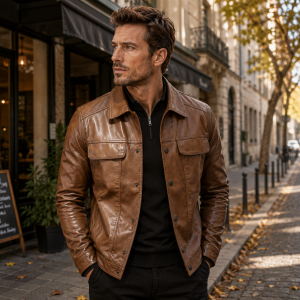 Veste cuir PU homme marron vintage