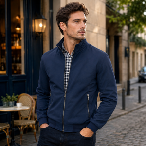 Veste homme légère bleu marine à col montant