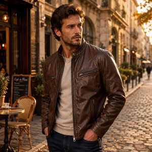 Veste aviateur homme cuir PU marron