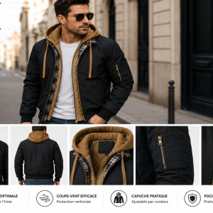 Veste cuir PU marron  hommes