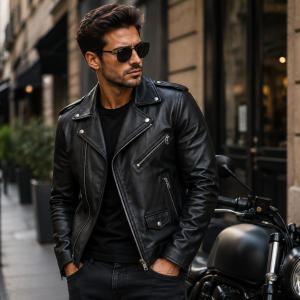 Veste biker cuir PU homme