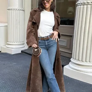 Trench Long marron ceinture en cuir