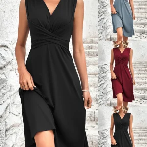 Robe midi élégante pour femme, col en V