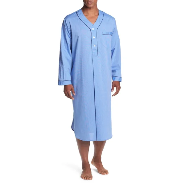 chemise de nuit homme ample col V manches longues