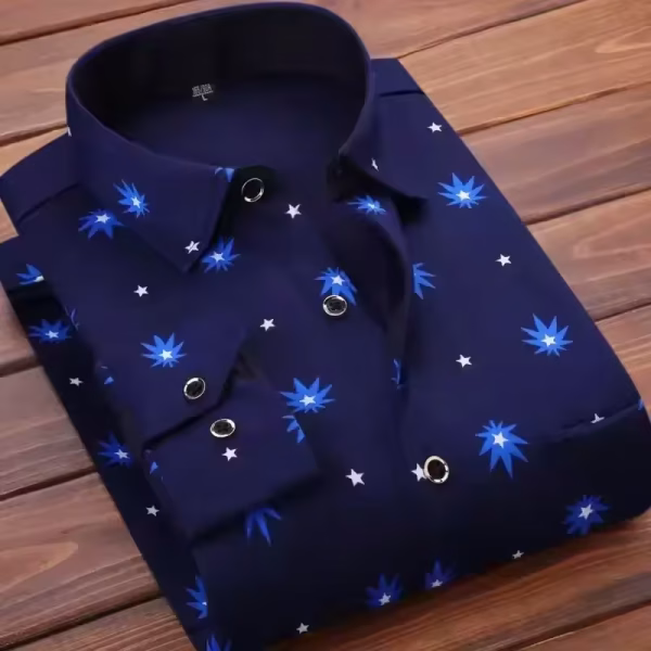 Chemise homme bleu marine à grands carreaux bleus, manches longues et col classique
