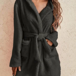 Robe de chambre à capuche femme avec ceinture