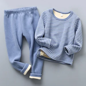 Pyjama rayés doublés en peluche pour enfants