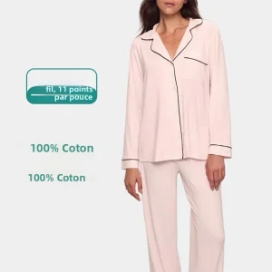 Pyjama tricotés en pur coton pour femmes, manches longues