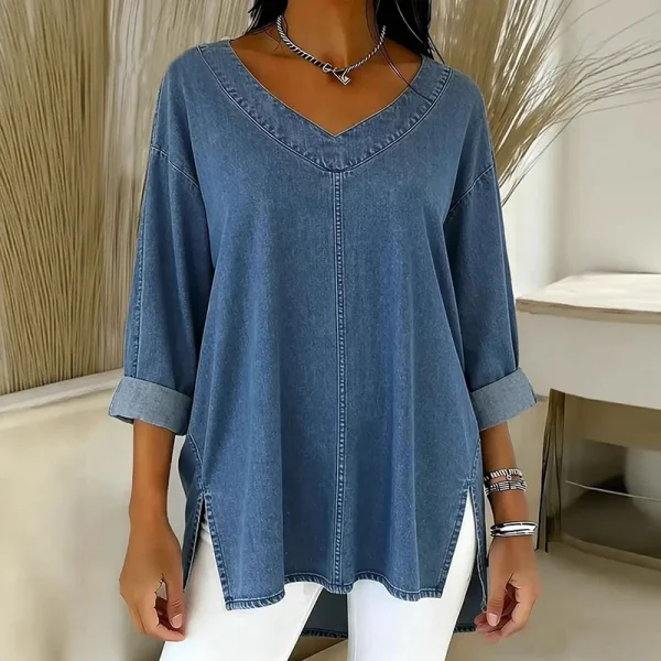 chemise en jean femmes col en V