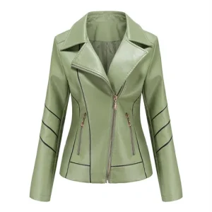 Veste en simili cuir PU verte