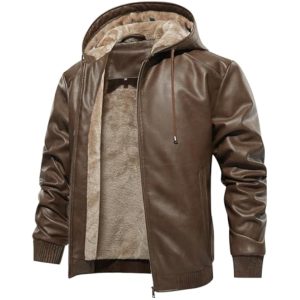 Veste cuir PU marron  hommes