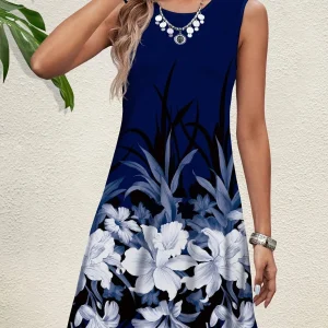Robe d’été sans manches femme à imprimé floral