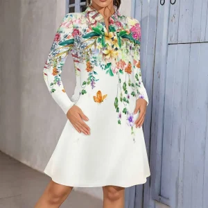Robe courte imprimée femme à col montant
