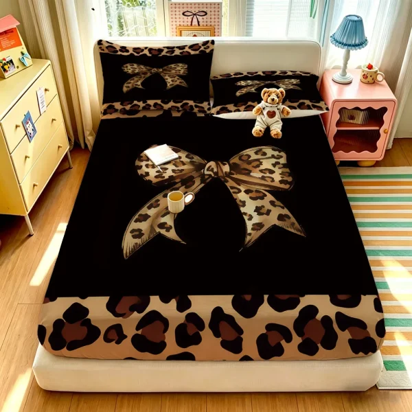 Parure de lit léopard 3 pièces avec nœuds