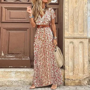 Robe femme rétro vintage imprimée à col V